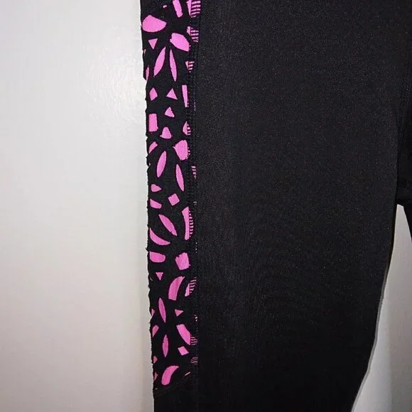 AEROPOSTALE HIGH RISE LEGGINGS BLACK & HOT PINK BLACK CUTOUT ACTIVE PANTS SIZE M - Picture 4 of 5